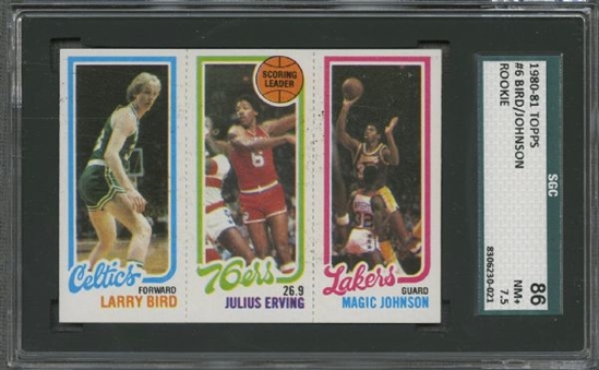 1980/81 Topps #6 Larry Bird/Magic Johnson Rookie Card - SGC 86 NM+ 7.5
